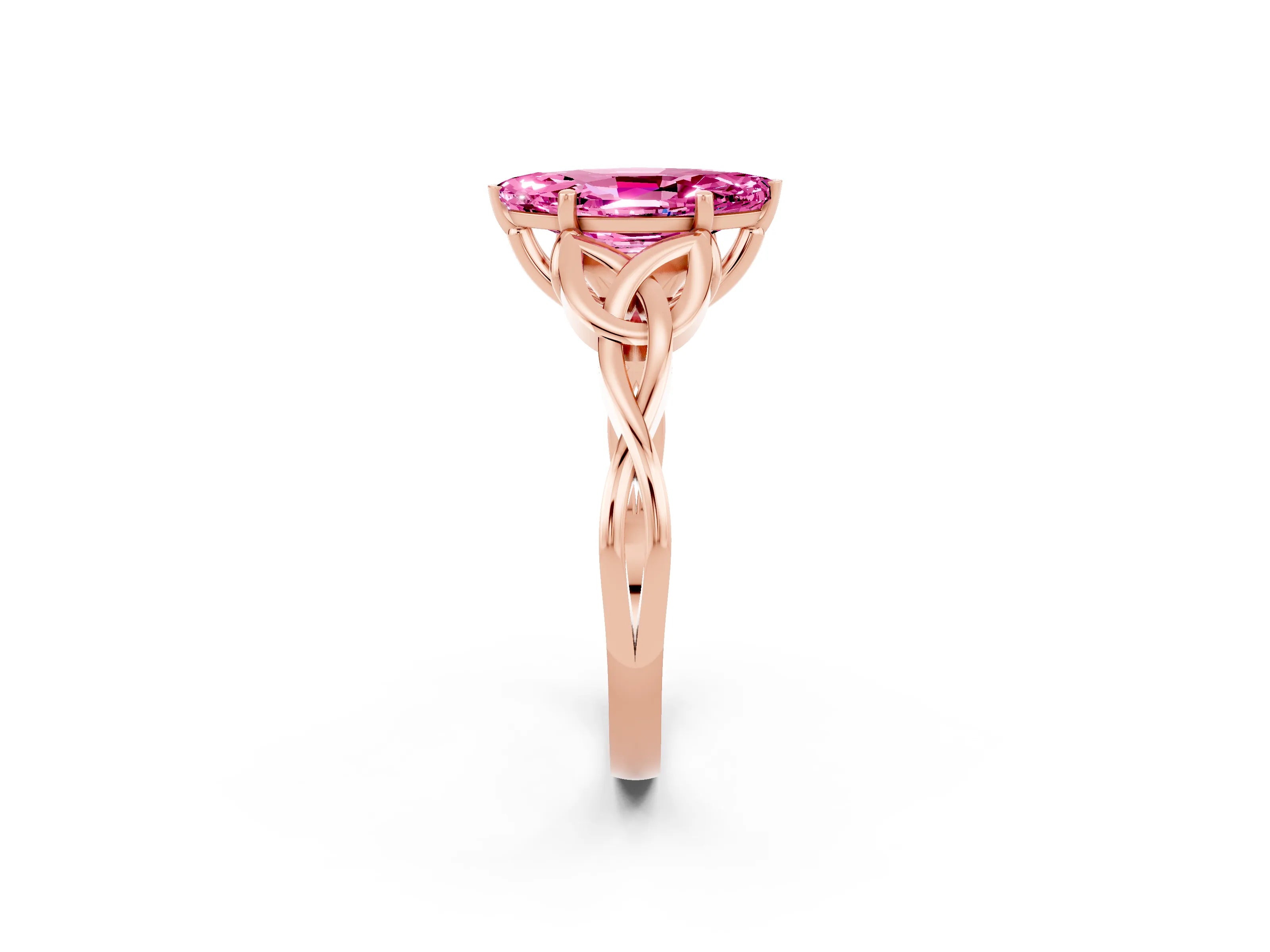 Rose gold Marquise Cut Pink Sapphire Solitaire Celtic Knot Ring with Four-Prong Setting_26
