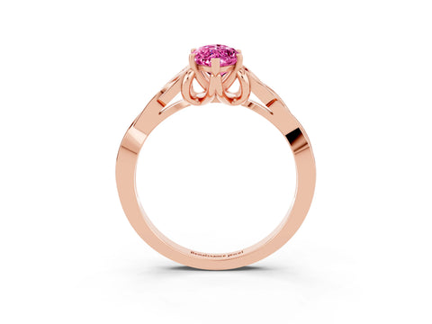 Rose gold Marquise Cut Pink Sapphire Solitaire Celtic Knot Ring with Four-Prong Setting_27