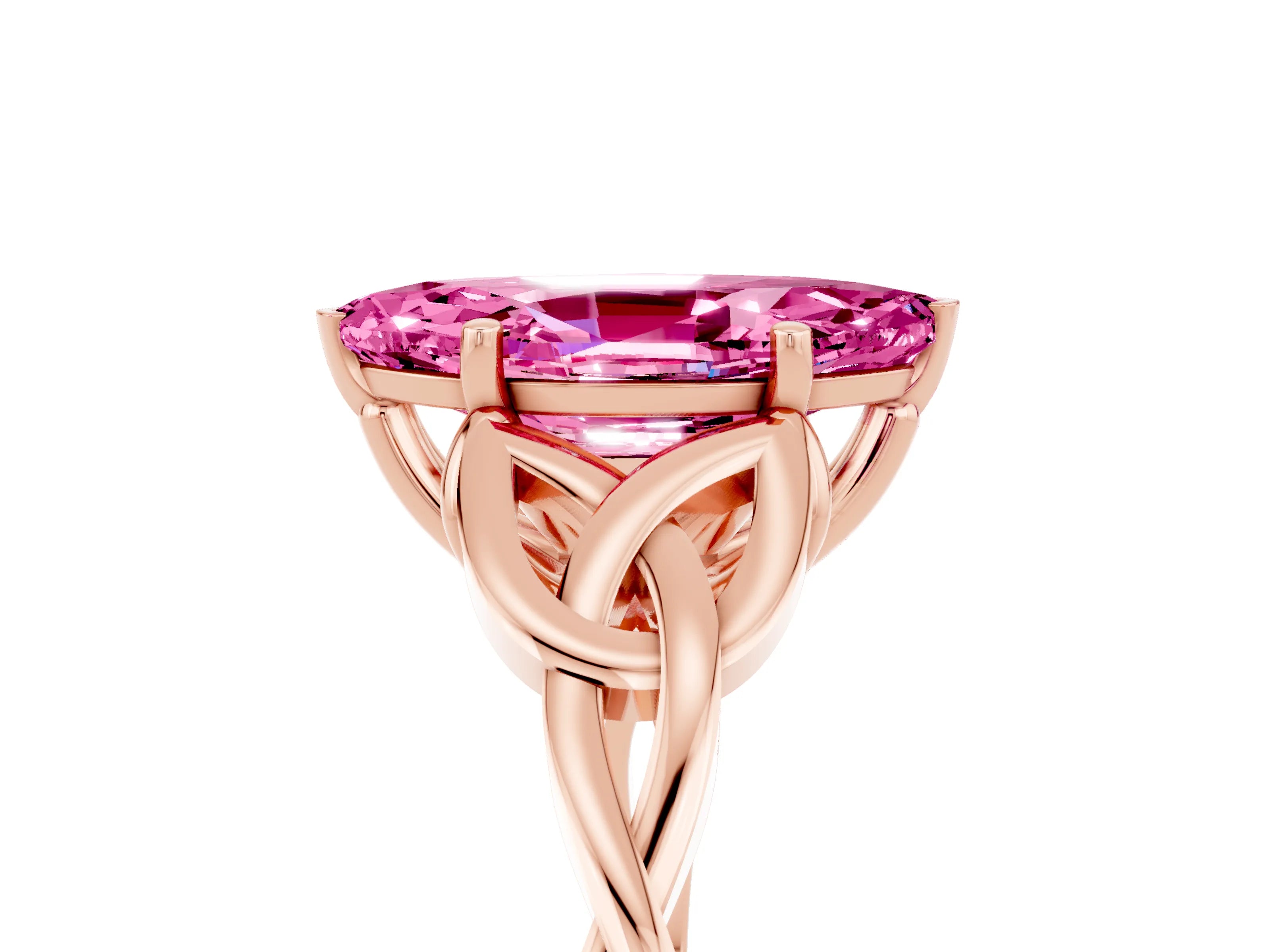 Rose gold Marquise Cut Pink Sapphire Solitaire Celtic Knot Ring with Four-Prong Setting_29
