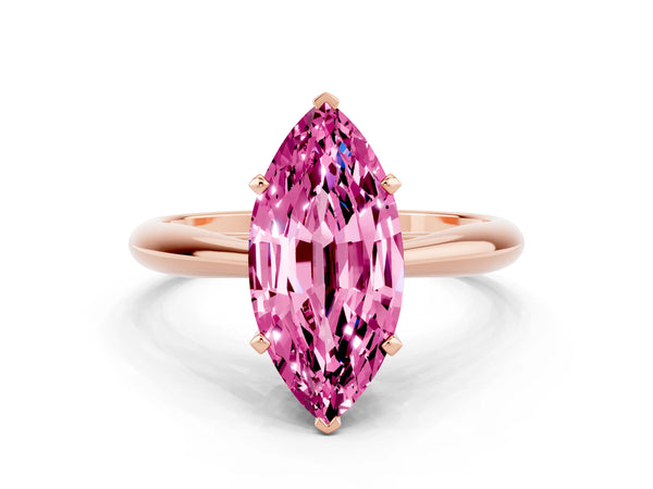 Rose gold Marquise Cut Pink Sapphire Solitaire Engagement Ring with Cathedral Setting and Four-Prong Mount