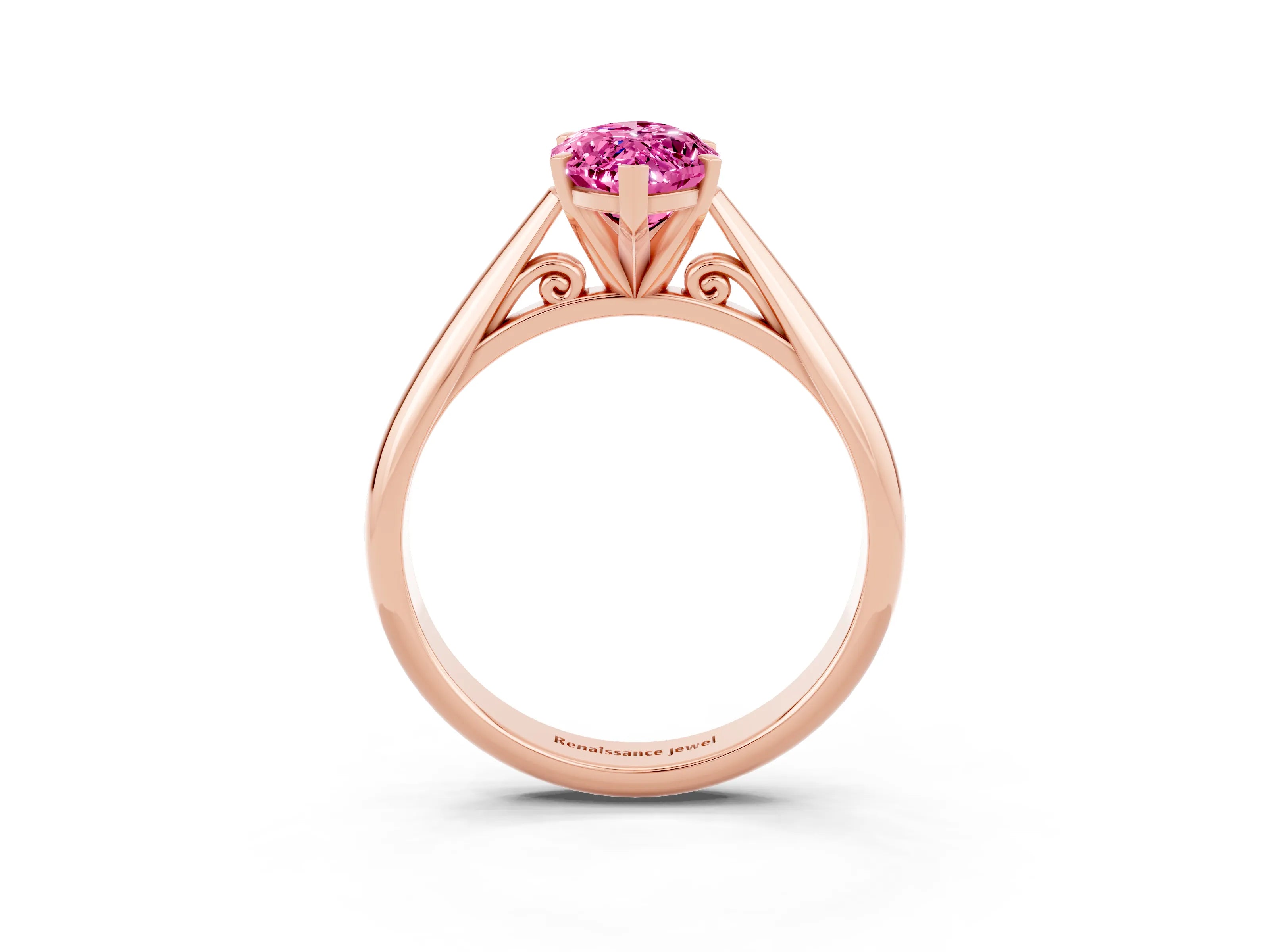Rose gold Marquise Cut Pink Sapphire Solitaire Engagement Ring with Cathedral Setting and Four-Prong Mount_15