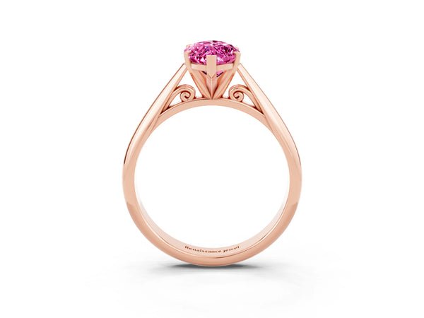 Rose gold Marquise Cut Pink Sapphire Solitaire Engagement Ring with Cathedral Setting and Four-Prong Mount