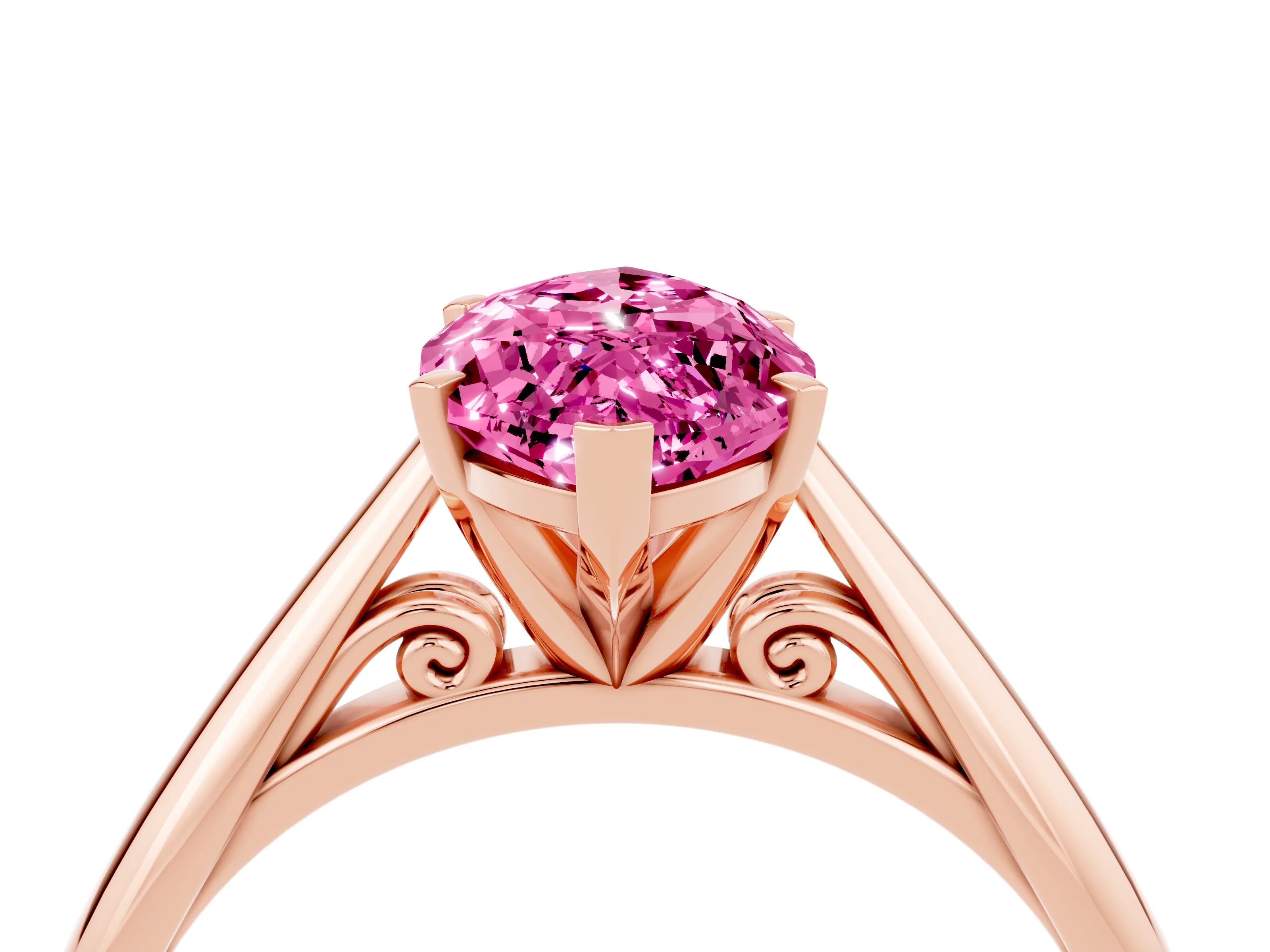 Rose gold Marquise Cut Pink Sapphire Solitaire Engagement Ring with Cathedral Setting and Four-Prong Mount_16