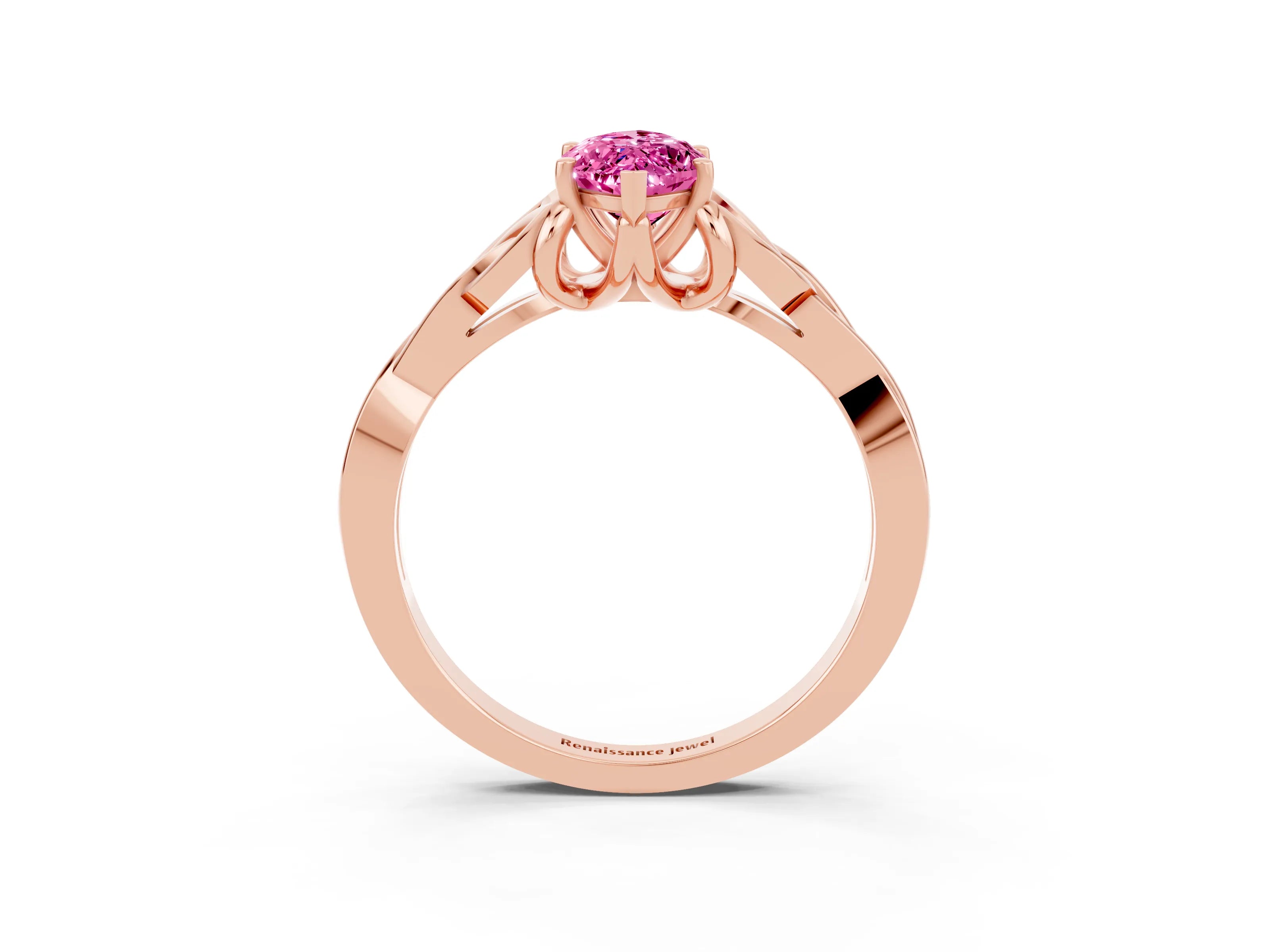 Rose gold Marquise Cut Pink Sapphire Solitaire Engagement Ring with Celtic Knot Band and Four-Prong Setting_27