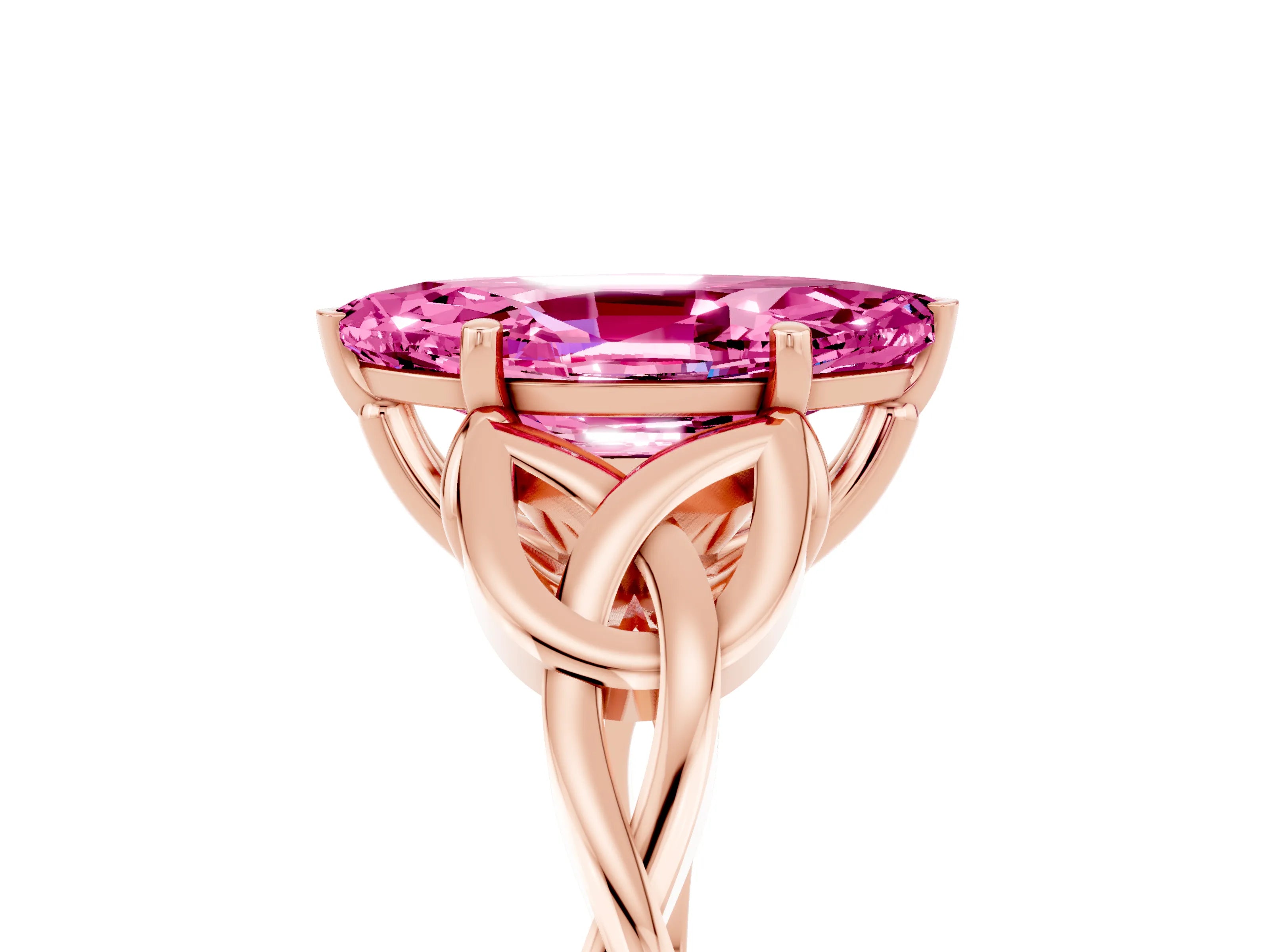Rose gold Marquise Cut Pink Sapphire Solitaire Engagement Ring with Celtic Knot Band and Four-Prong Setting_29