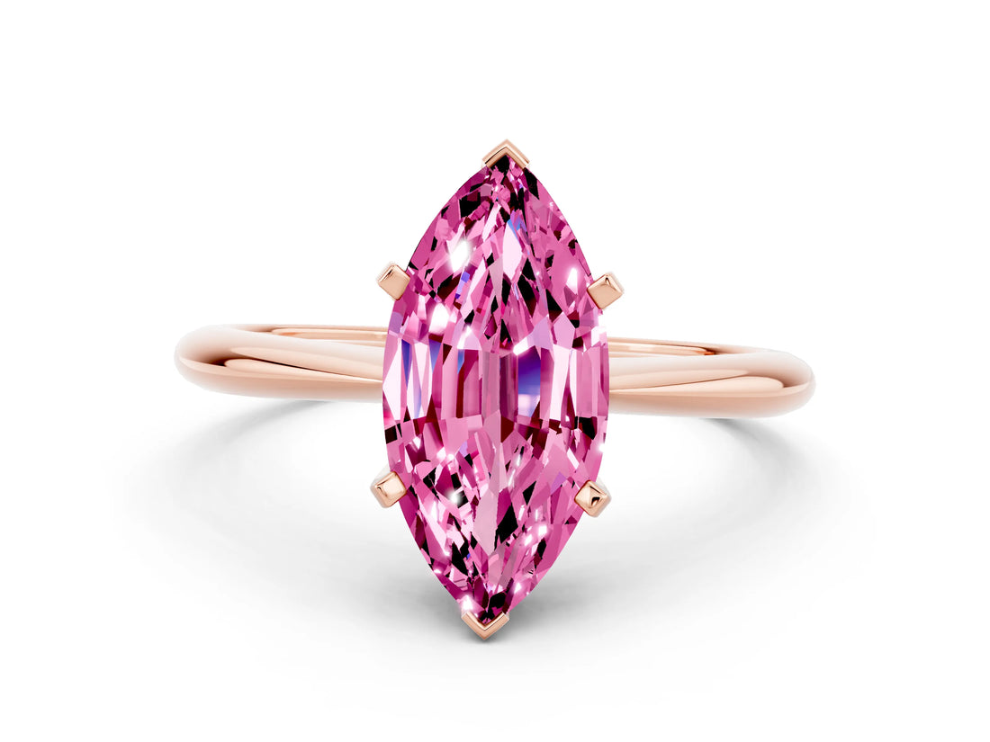 Rose gold Marquise Cut Pink Sapphire Solitaire Engagement Ring with Classic Band and Four-Prong Setting_24