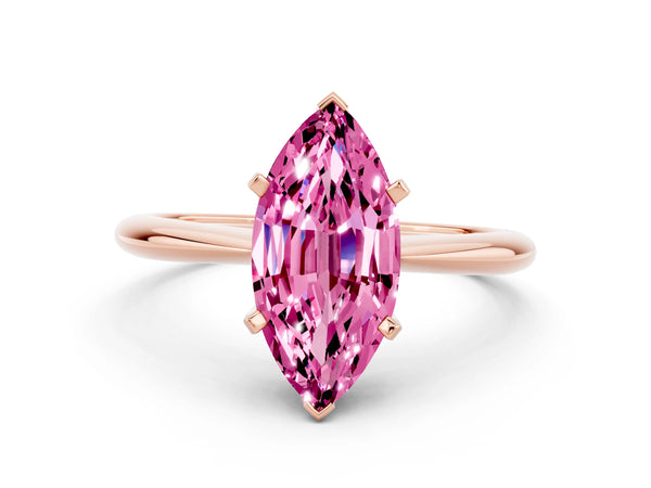 Rose gold Marquise Cut Pink Sapphire Solitaire Engagement Ring with Classic Band and Four-Prong Setting