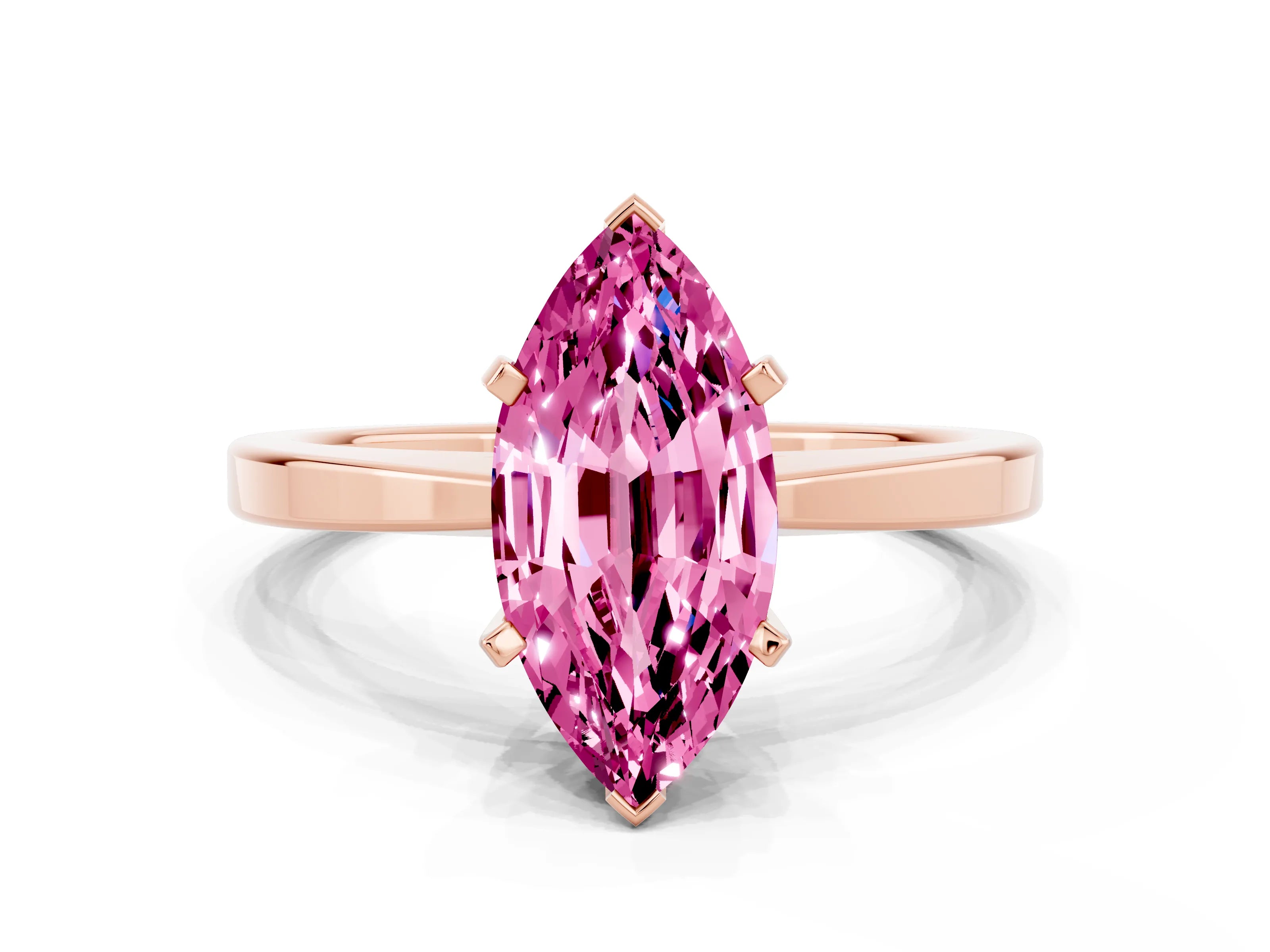 Rose gold Marquise Cut Pink Sapphire Solitaire Engagement Ring with Classic Band and Four-Prong Setting_60