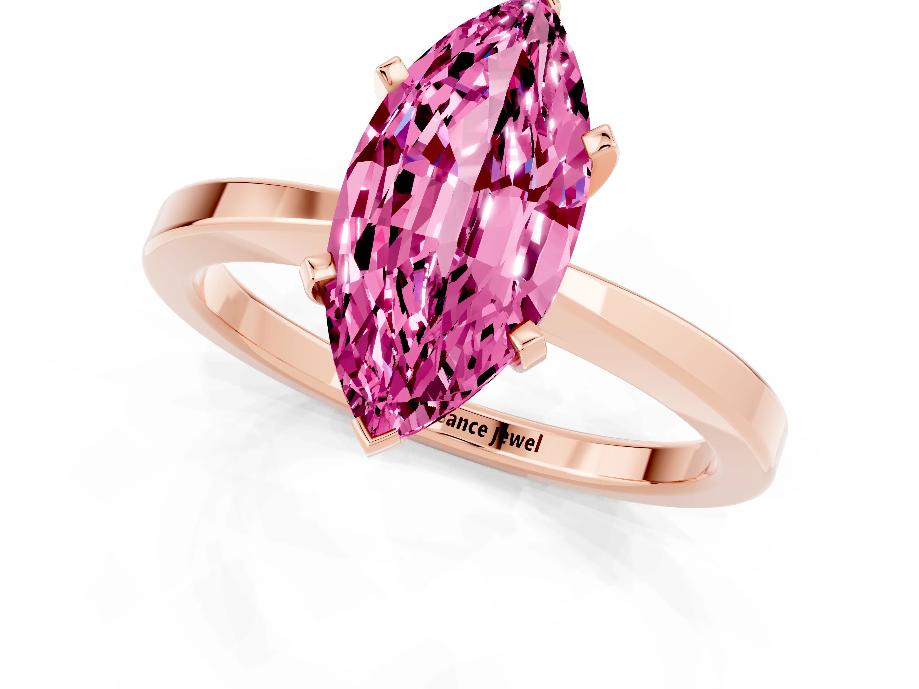 Rose gold Marquise Cut Pink Sapphire Solitaire Engagement Ring with Classic Band and Four-Prong Setting_61