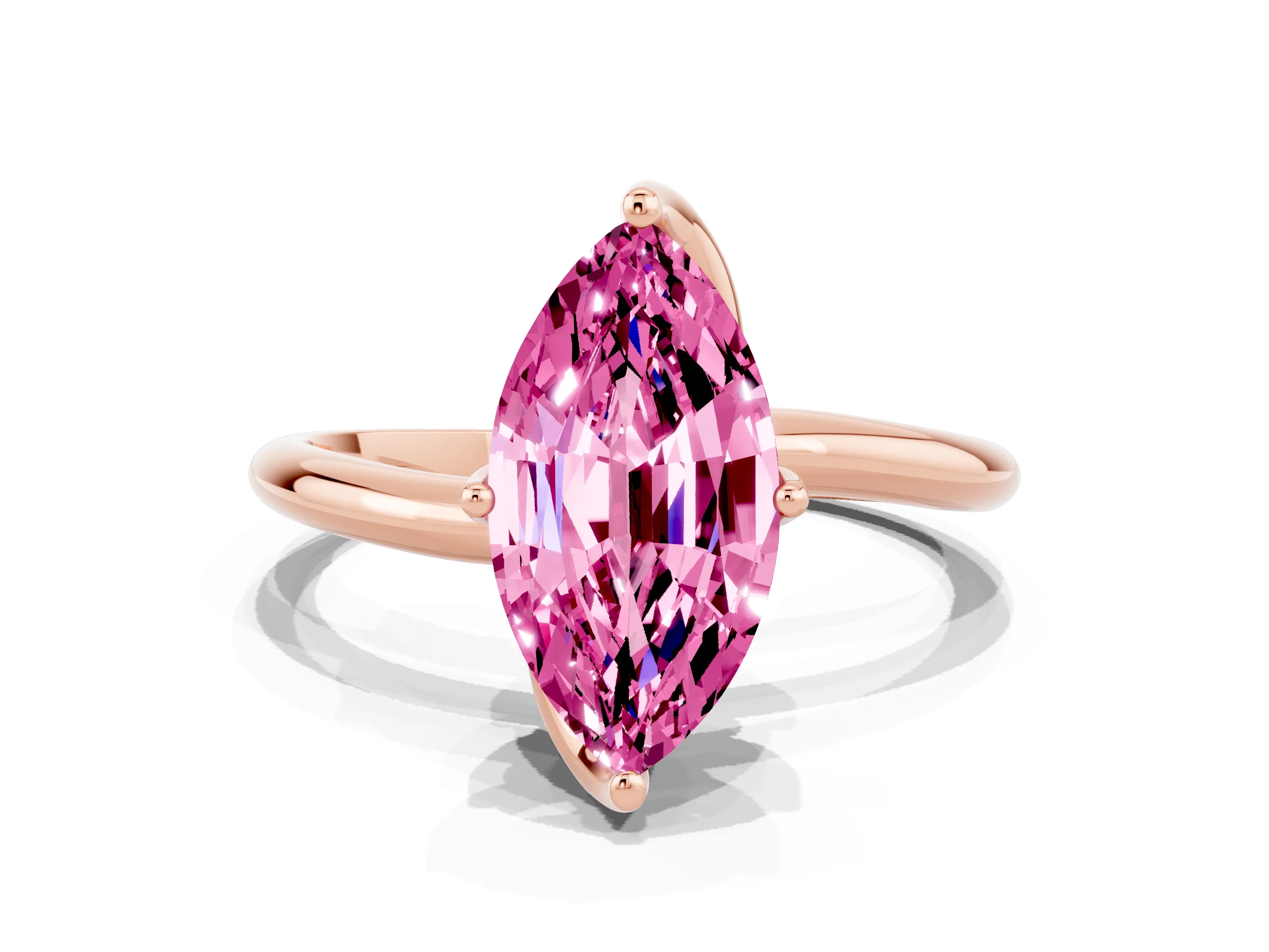 Rose gold Marquise Cut Pink Sapphire Solitaire Engagement Ring with Four-Prong Setting and Classic Band_12
