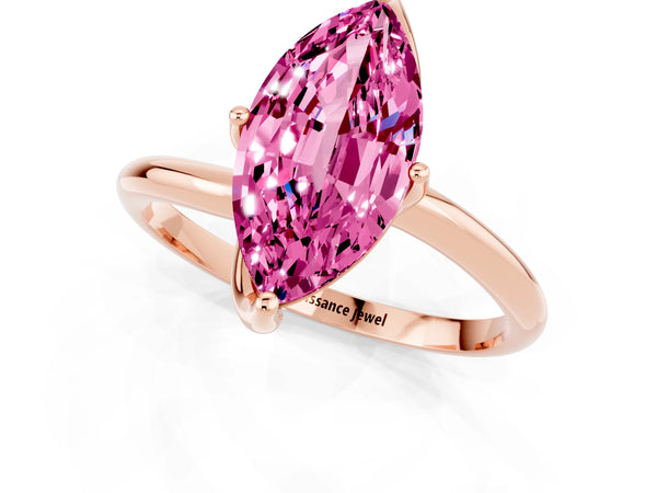 Rose gold Marquise Cut Pink Sapphire Solitaire Engagement Ring with Four-Prong Setting and Classic Band