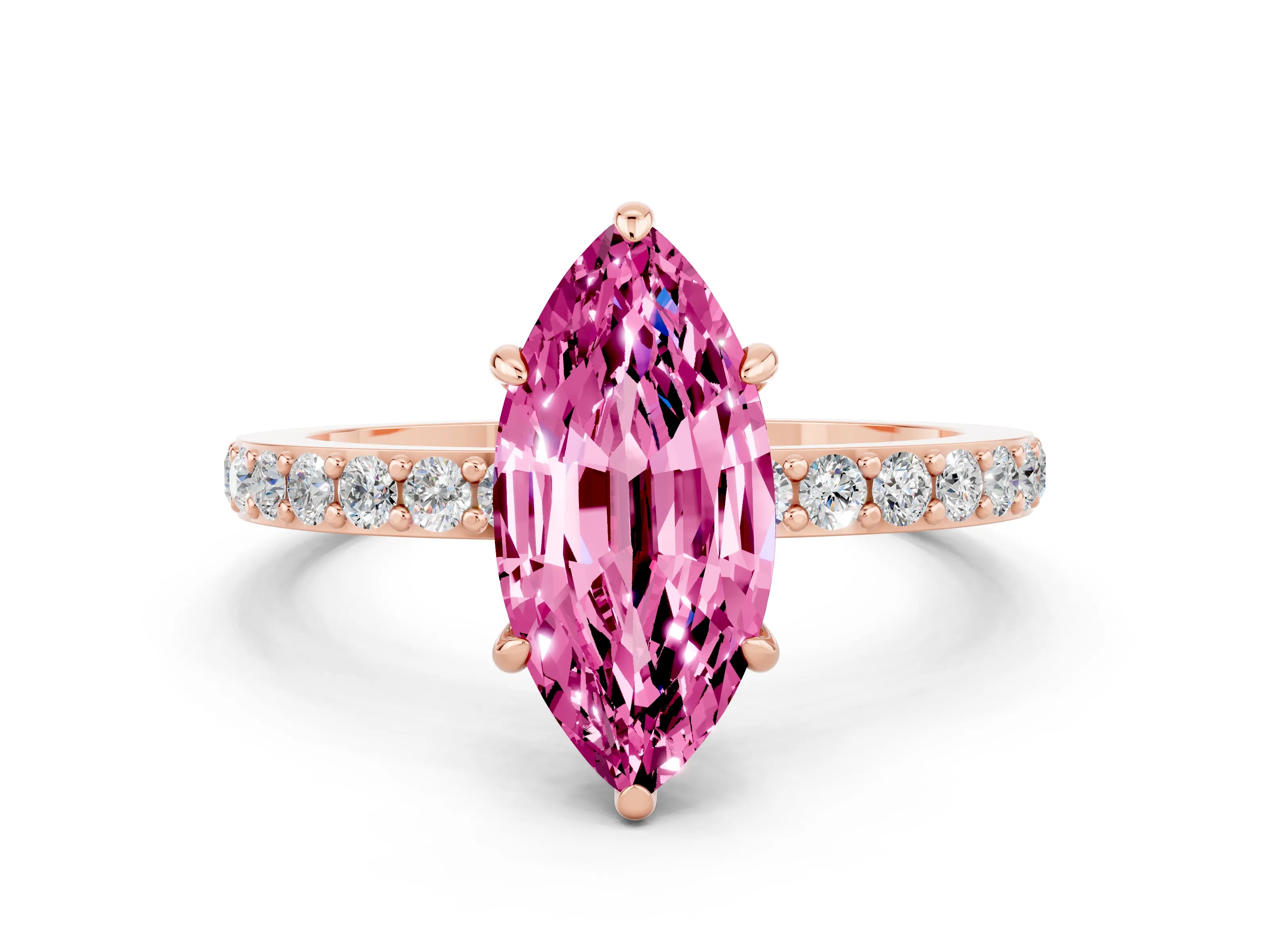 Rose gold Marquise Cut Pink Sapphire Solitaire Engagement Ring with Pavé Band and Four-Prong Setting_24