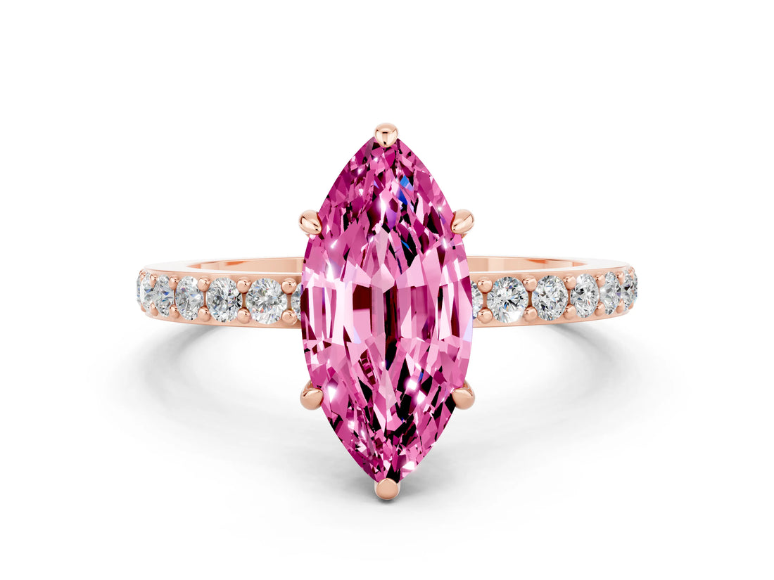 Rose gold Marquise Cut Pink Sapphire Solitaire Engagement Ring with Pavé Band and Four-Prong Setting_24