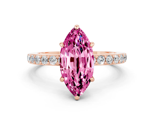 Rose gold Marquise Cut Pink Sapphire Solitaire Engagement Ring with Pavé Band and Four-Prong Setting