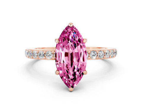 Rose gold Marquise Cut Pink Sapphire Solitaire Engagement Ring with Pavé Band and Four-Prong Setting_24
