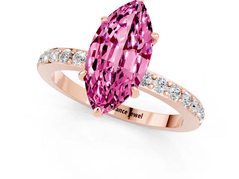 Rose gold Marquise Cut Pink Sapphire Solitaire Engagement Ring with Pavé Band and Four-Prong Setting_25