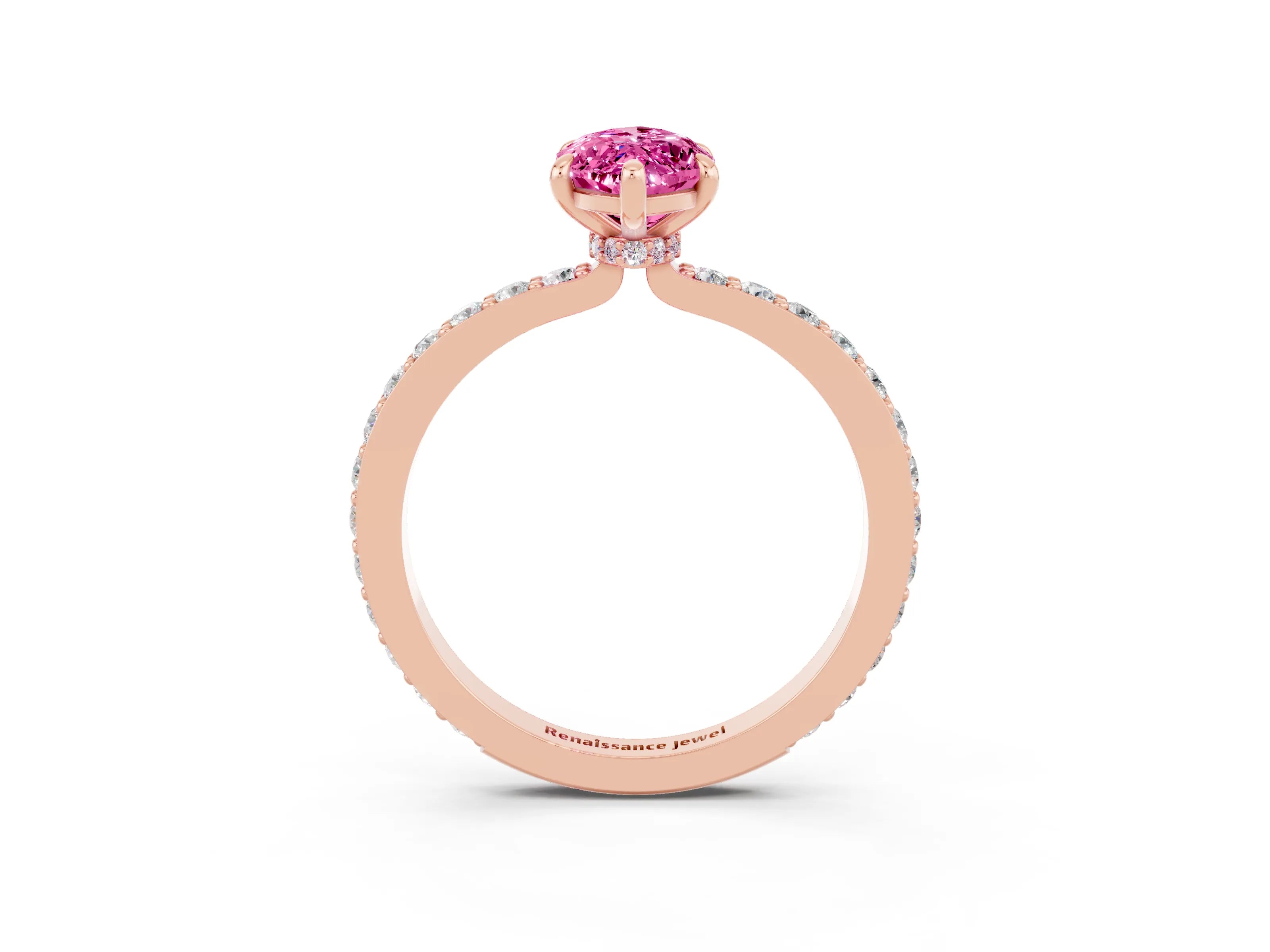 Rose gold Marquise Cut Pink Sapphire Solitaire Engagement Ring with Pavé Band and Four-Prong Setting_27