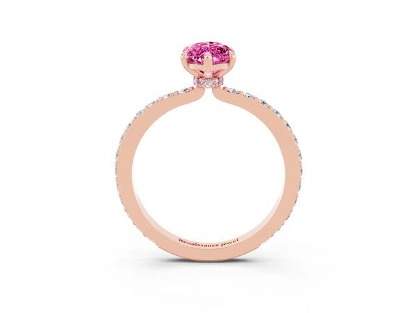Rose gold Marquise Cut Pink Sapphire Solitaire Engagement Ring with Pavé Band and Four-Prong Setting