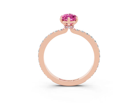 Rose gold Marquise Cut Pink Sapphire Solitaire Engagement Ring with Pavé Band and Four-Prong Setting_27