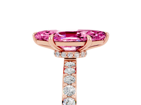 Rose gold Marquise Cut Pink Sapphire Solitaire Engagement Ring with Pavé Band and Four-Prong Setting_29
