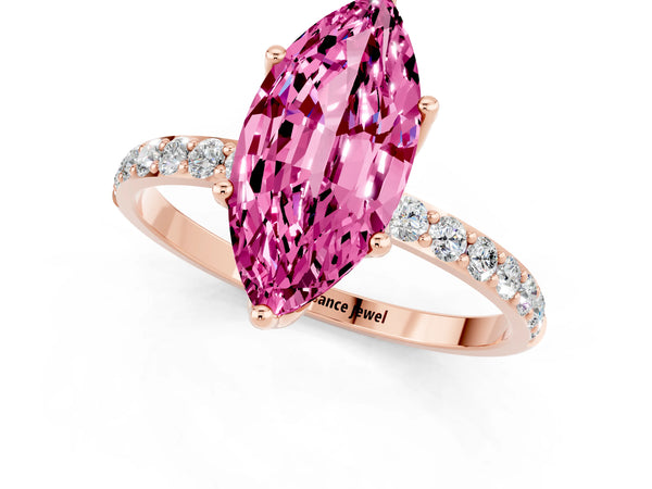 Rose gold Marquise Cut Pink Sapphire Solitaire Engagement Ring with Round  Pavé Band and Prong Setting