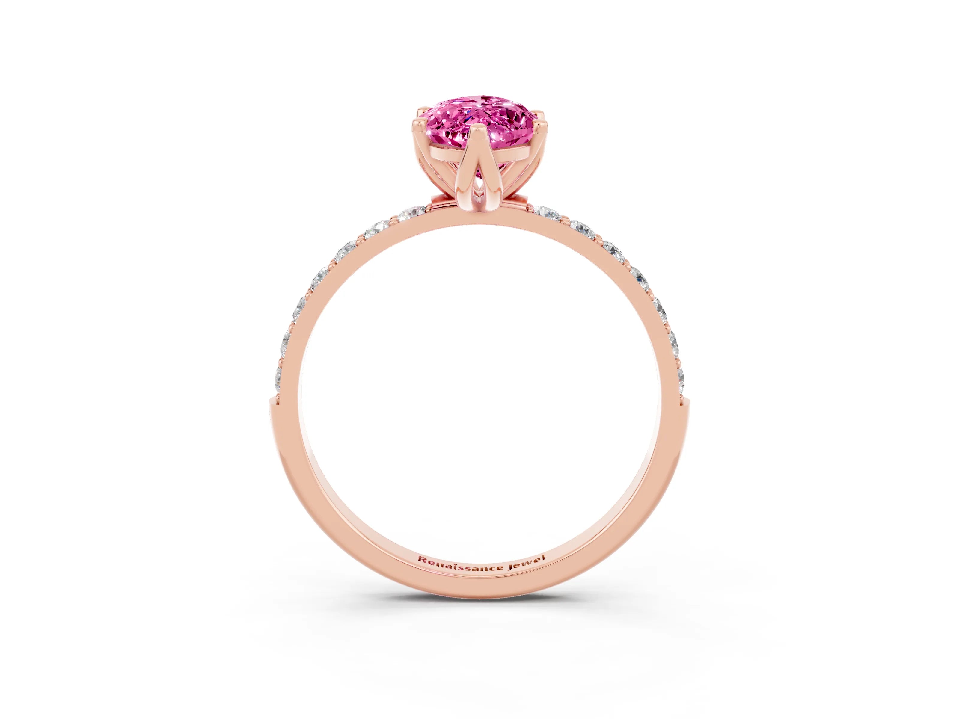Rose gold Marquise Cut Pink Sapphire Solitaire Engagement Ring with Pavé Band and Prong Setting_3