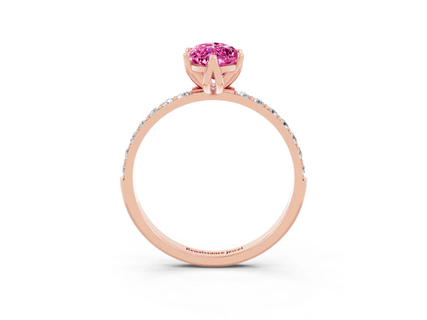 Rose gold Marquise Cut Pink Sapphire Solitaire Engagement Ring with Round  Pavé Band and Prong Setting
