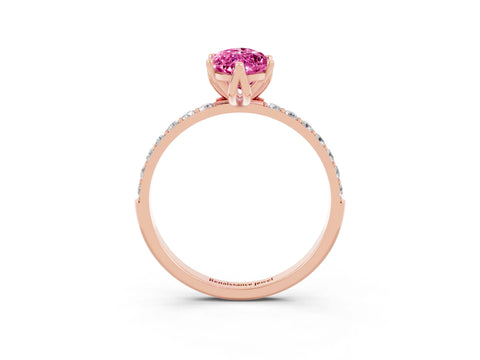 Rose gold Marquise Cut Pink Sapphire Solitaire Engagement Ring with Pavé Band and Prong Setting_3