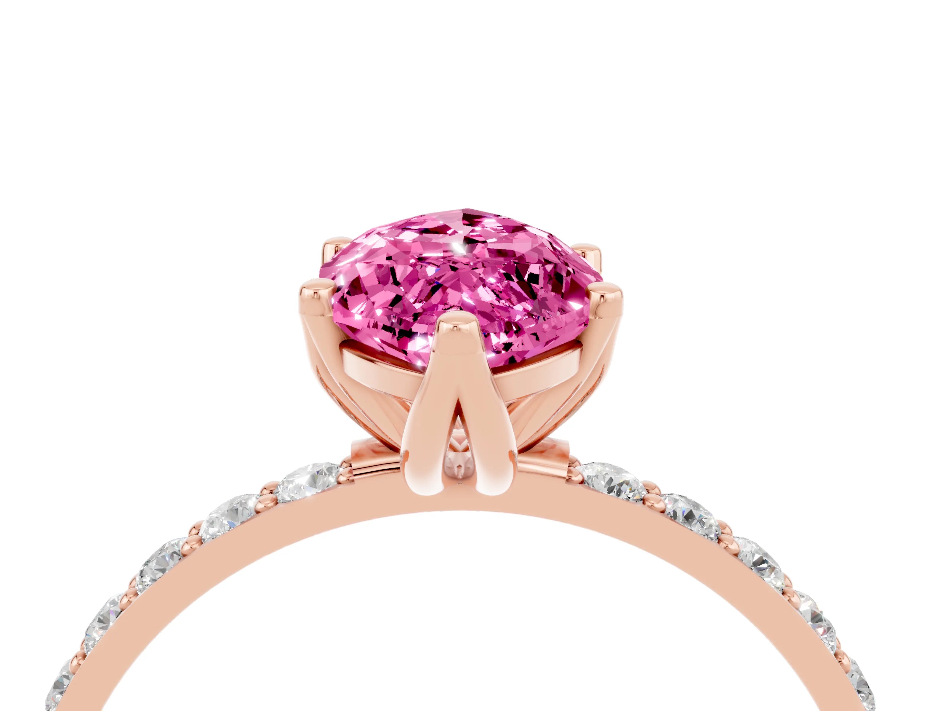 Rose gold Marquise Cut Pink Sapphire Solitaire Engagement Ring with Pavé Band and Prong Setting_4