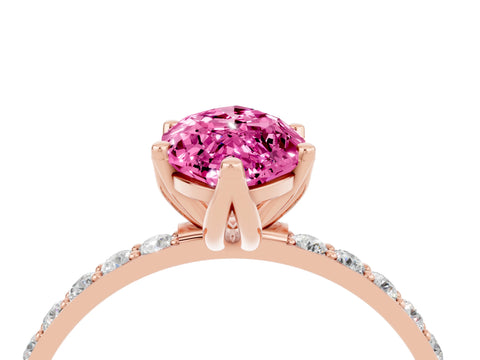 Rose gold Marquise Cut Pink Sapphire Solitaire Engagement Ring with Pavé Band and Prong Setting_4