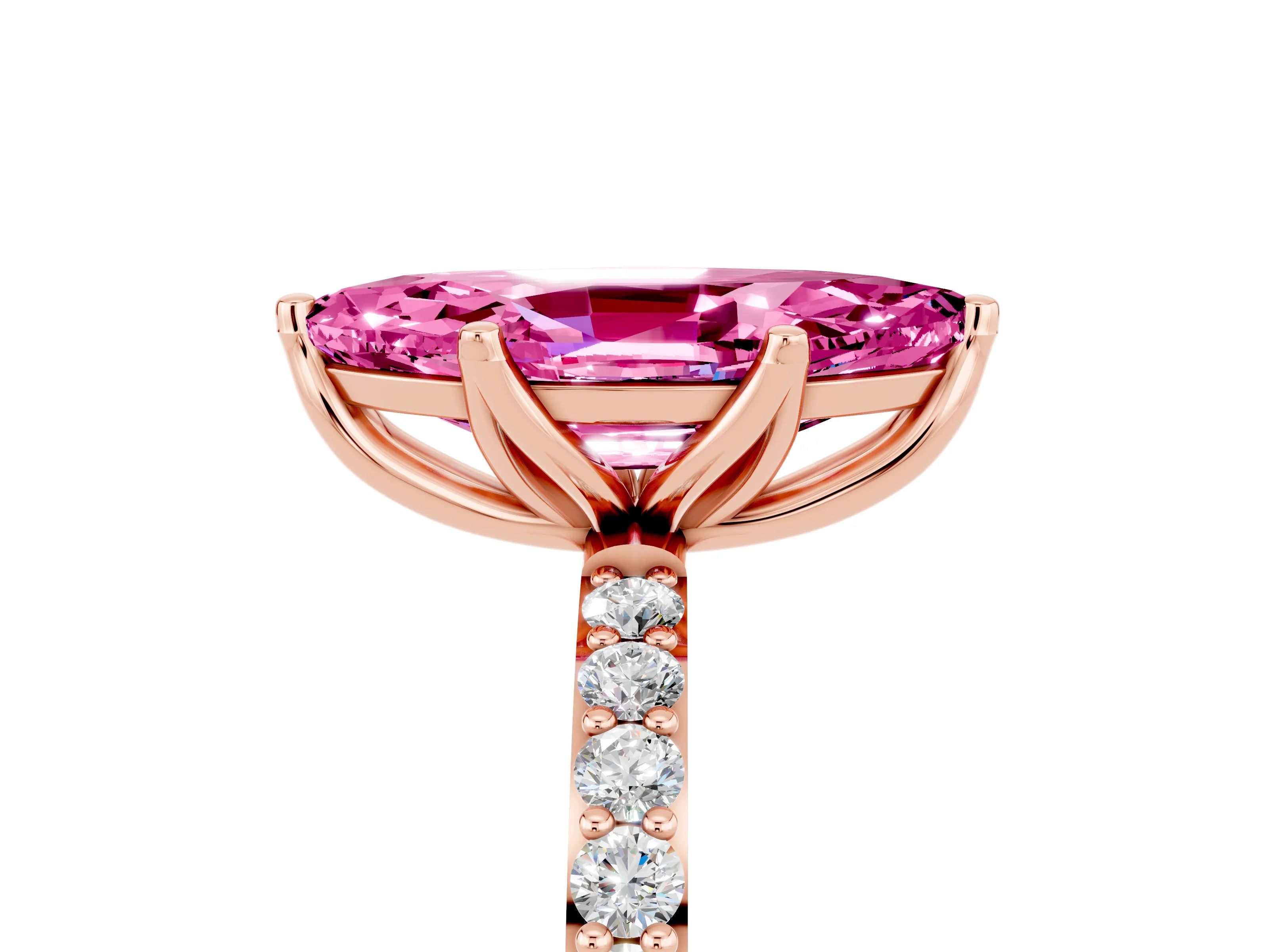 Rose gold Marquise Cut Pink Sapphire Solitaire Engagement Ring with Pavé Band and Prong Setting_5