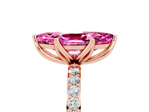 Rose gold Marquise Cut Pink Sapphire Solitaire Engagement Ring with Pavé Band and Prong Setting_5