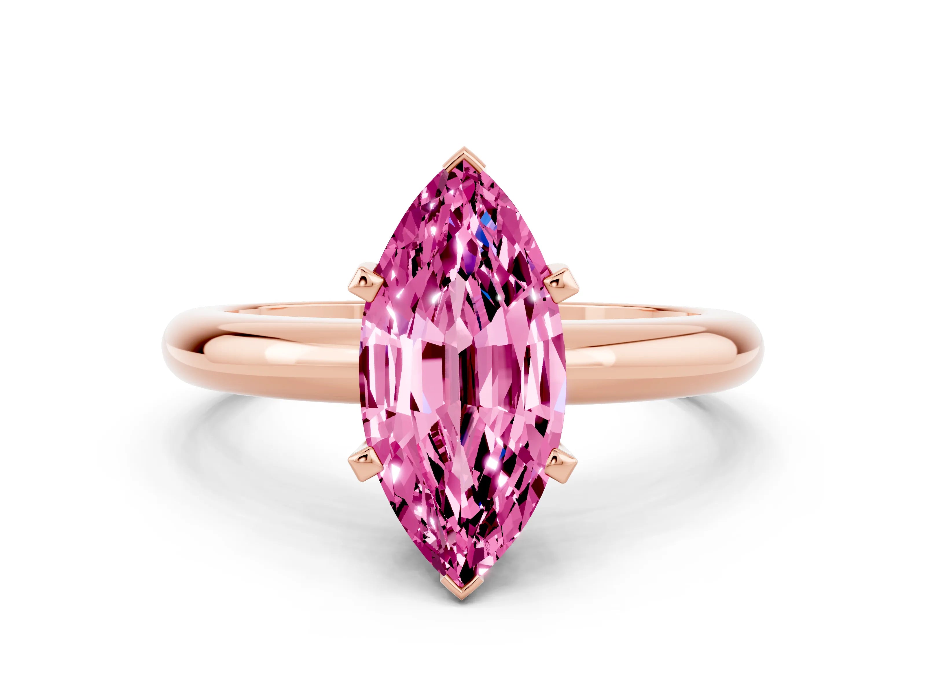 Rose gold Marquise Cut Pink Sapphire Solitaire Engagement Ring with Round Band and Four-Prong Setting_24