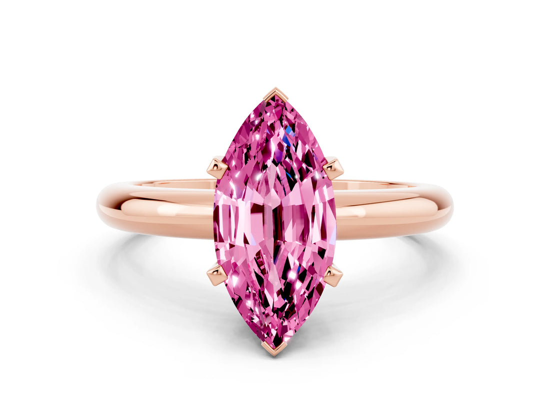 Rose gold Marquise Cut Pink Sapphire Solitaire Engagement Ring with Round Band and Four-Prong Setting_24