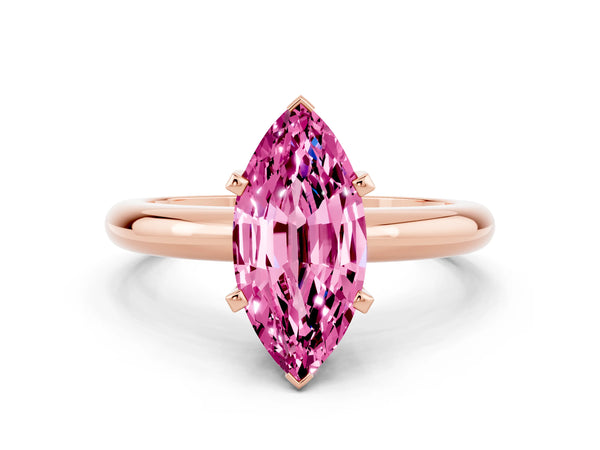 Rose gold Marquise Cut Pink Sapphire Solitaire Engagement Ring with Round Band and Four-Prong Setting