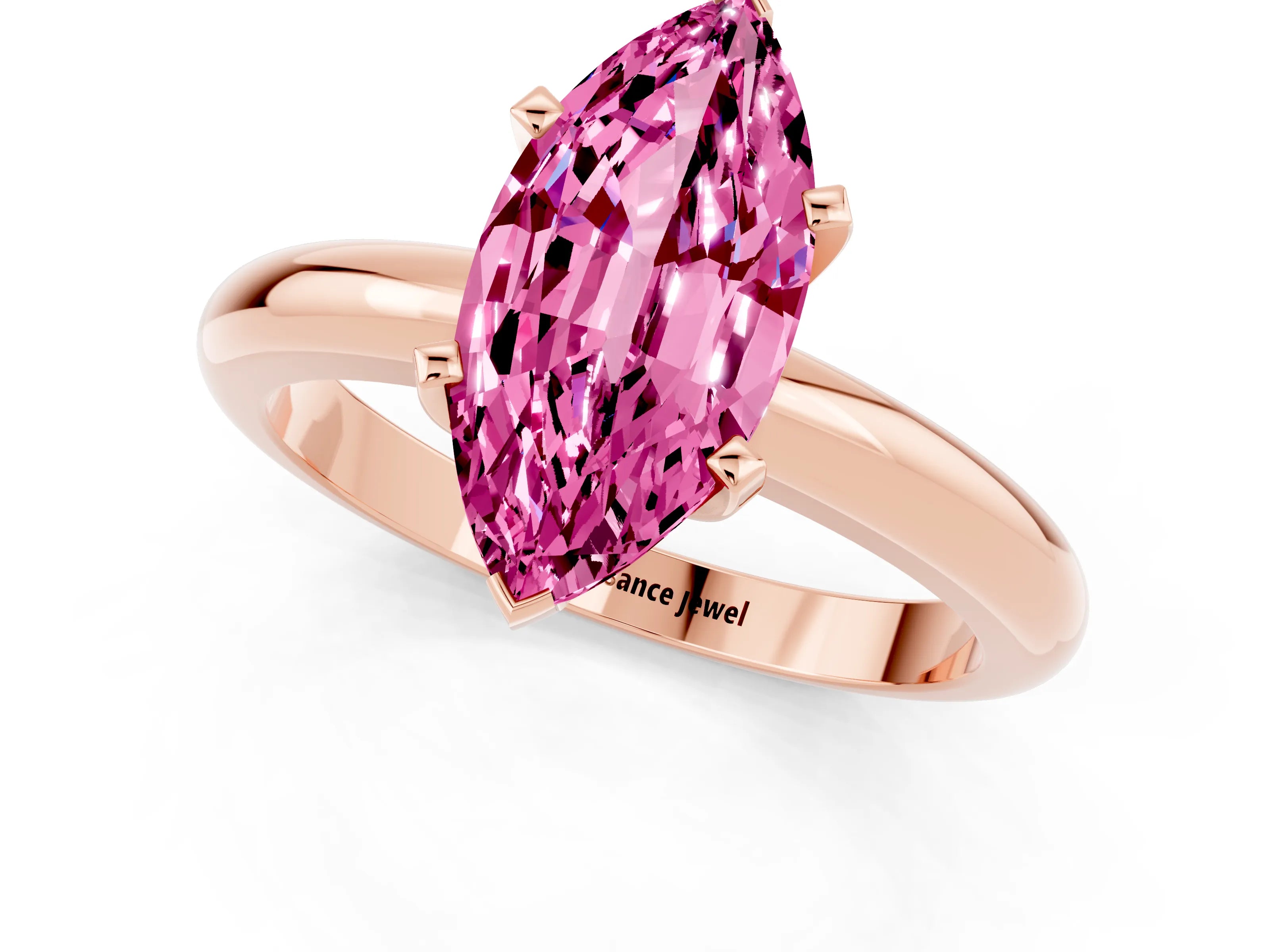 Rose gold Marquise Cut Pink Sapphire Solitaire Engagement Ring with Round Band and Four-Prong Setting_25