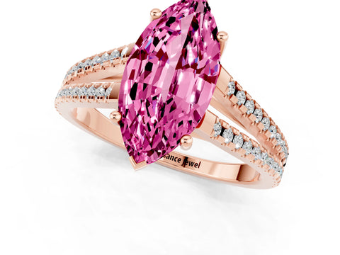 Rose gold Marquise Cut Pink Sapphire Solitaire Engagement Ring with Split Shank Pavé Band_13