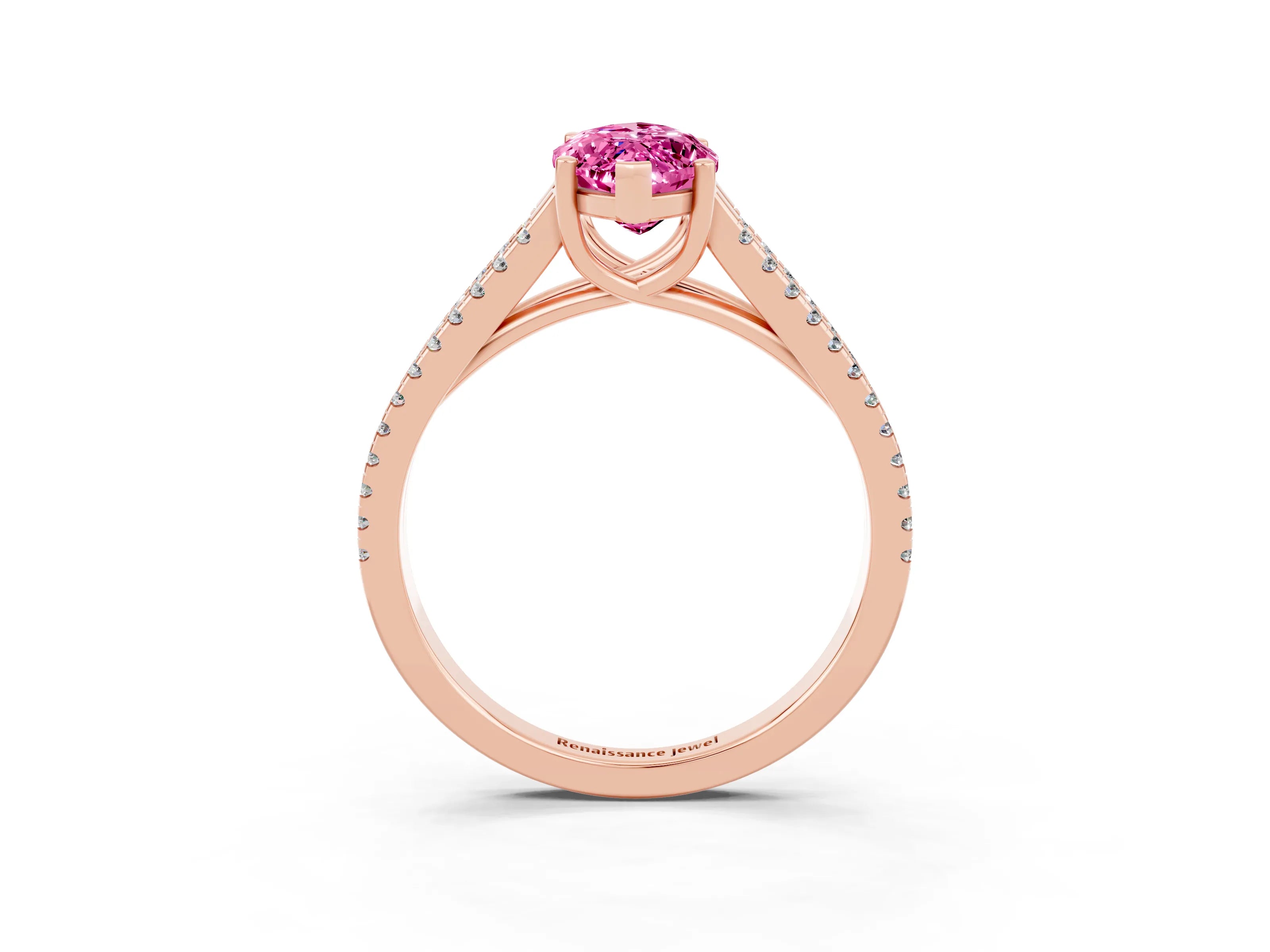Rose gold Marquise Cut Pink Sapphire Solitaire Engagement Ring with Split Shank Pavé Band_15