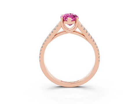 Rose gold Marquise Cut Pink Sapphire Solitaire Engagement Ring with Split Shank Pavé Band_15