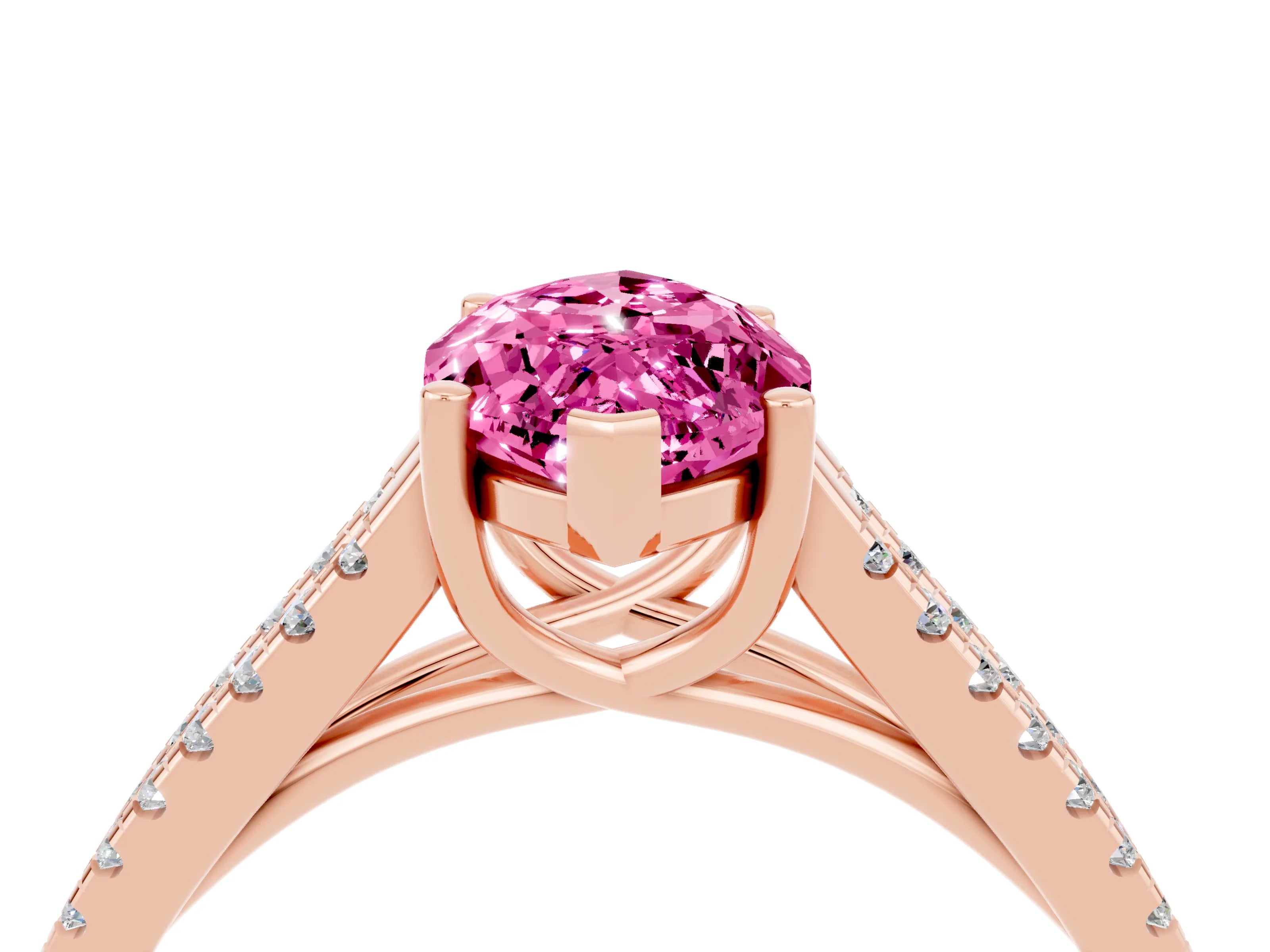 Rose gold Marquise Cut Pink Sapphire Solitaire Engagement Ring with Split Shank Pavé Band_16