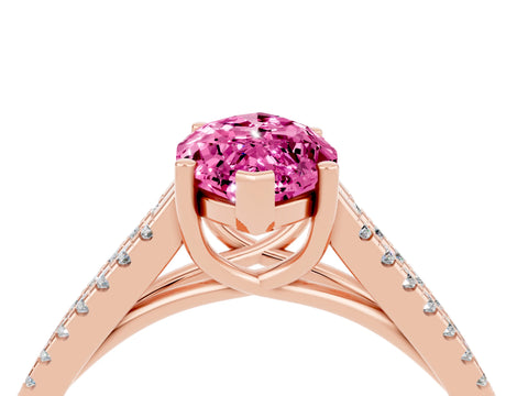 Rose gold Marquise Cut Pink Sapphire Solitaire Engagement Ring with Split Shank Pavé Band_16