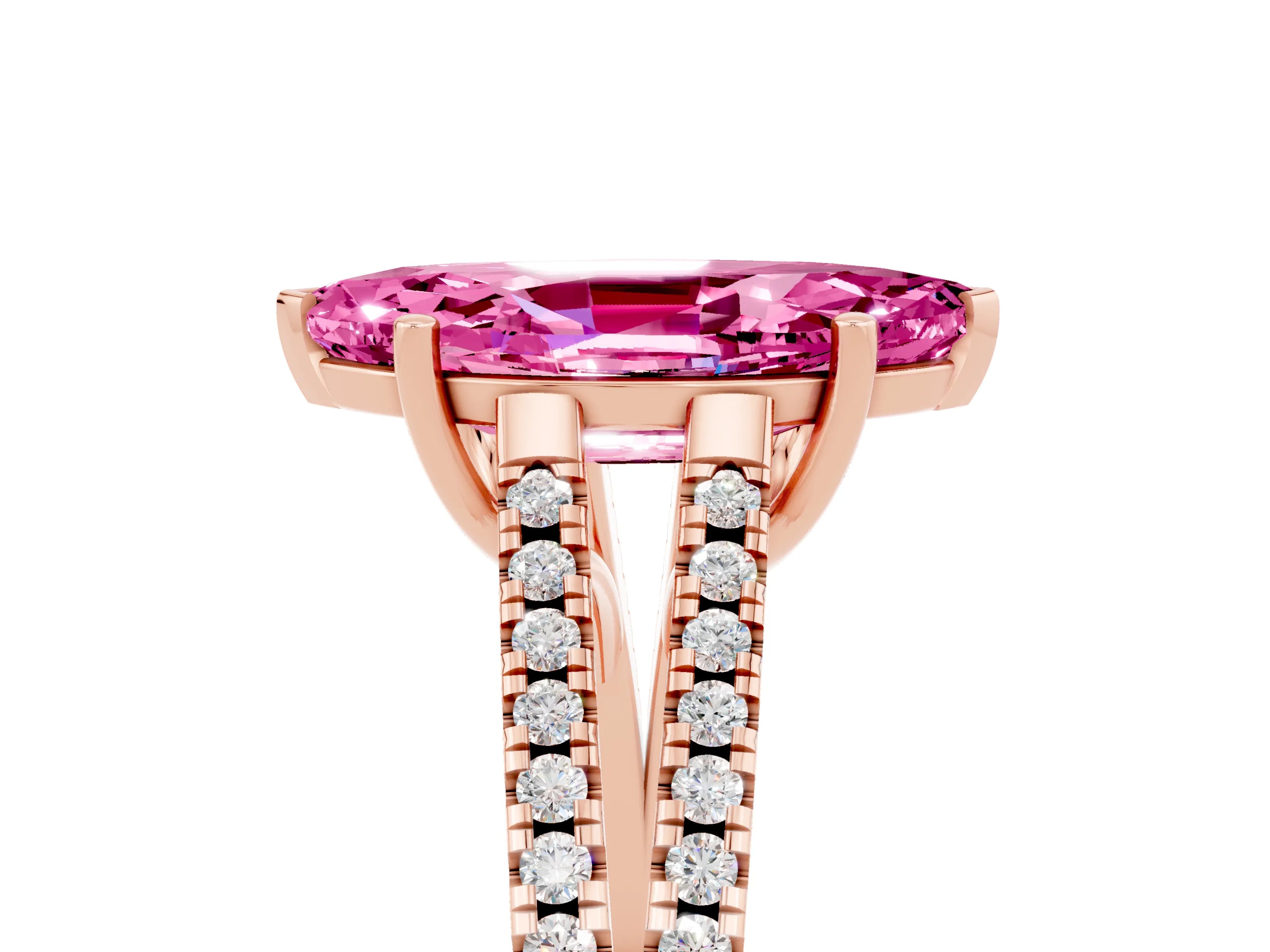Rose gold Marquise Cut Pink Sapphire Solitaire Engagement Ring with Split Shank Pavé Band_17