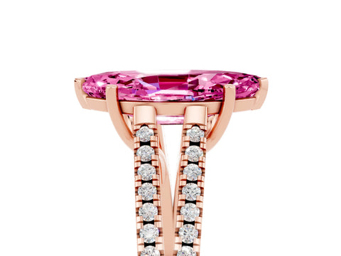 Rose gold Marquise Cut Pink Sapphire Solitaire Engagement Ring with Split Shank Pavé Band_17