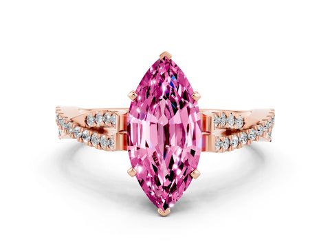 Rose gold Marquise Cut Pink Sapphire Solitaire Engagement Ring with Twisted Pavé Band and Four-Prong Setting_12