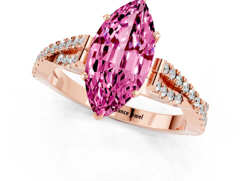 Rose gold Marquise Cut Pink Sapphire Solitaire Engagement Ring with Twisted Pavé Band and Four-Prong Setting_13