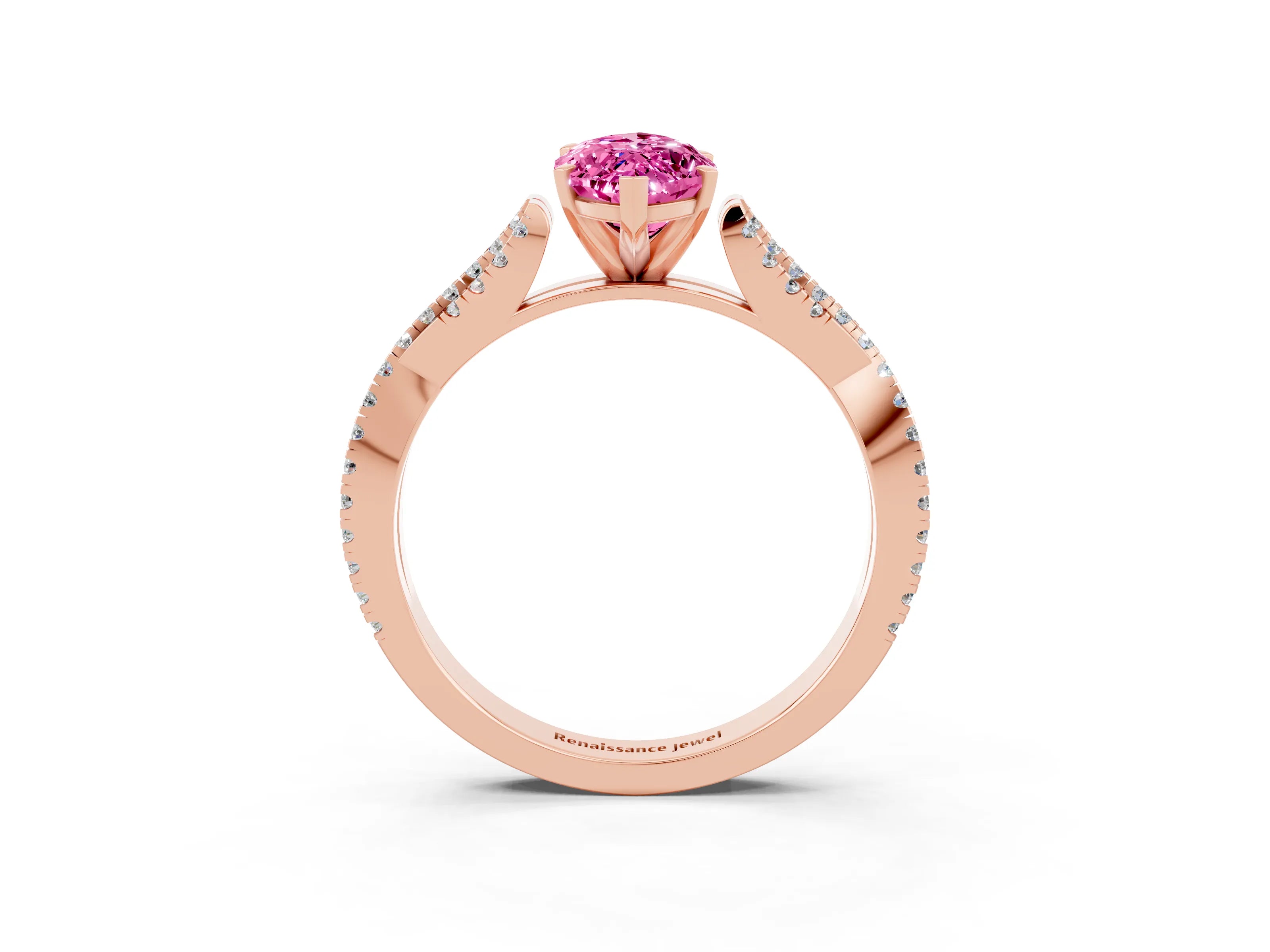 Rose gold Marquise Cut Pink Sapphire Solitaire Engagement Ring with Twisted Pavé Band and Four-Prong Setting_15