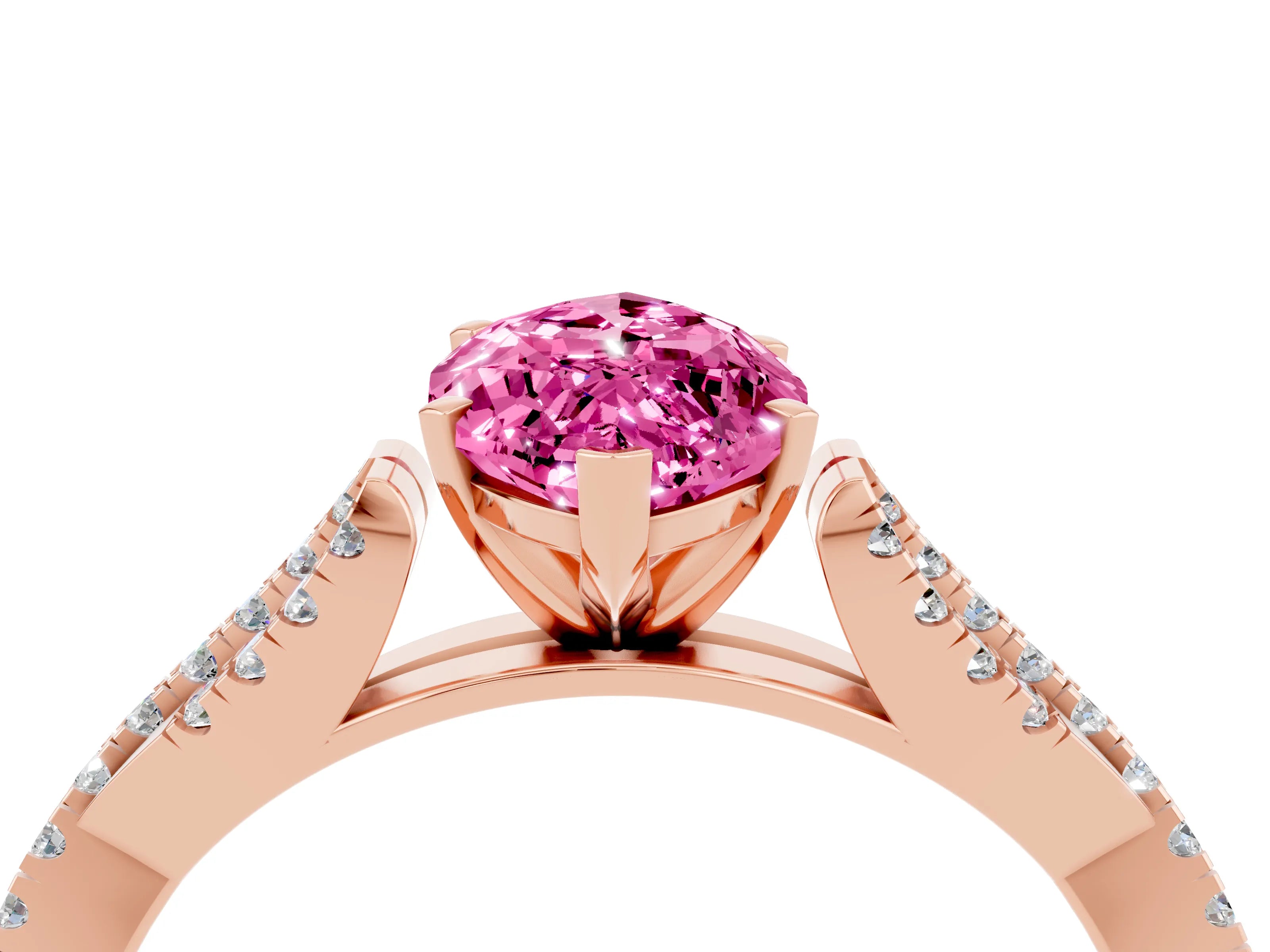 Rose gold Marquise Cut Pink Sapphire Solitaire Engagement Ring with Twisted Pavé Band and Four-Prong Setting_16