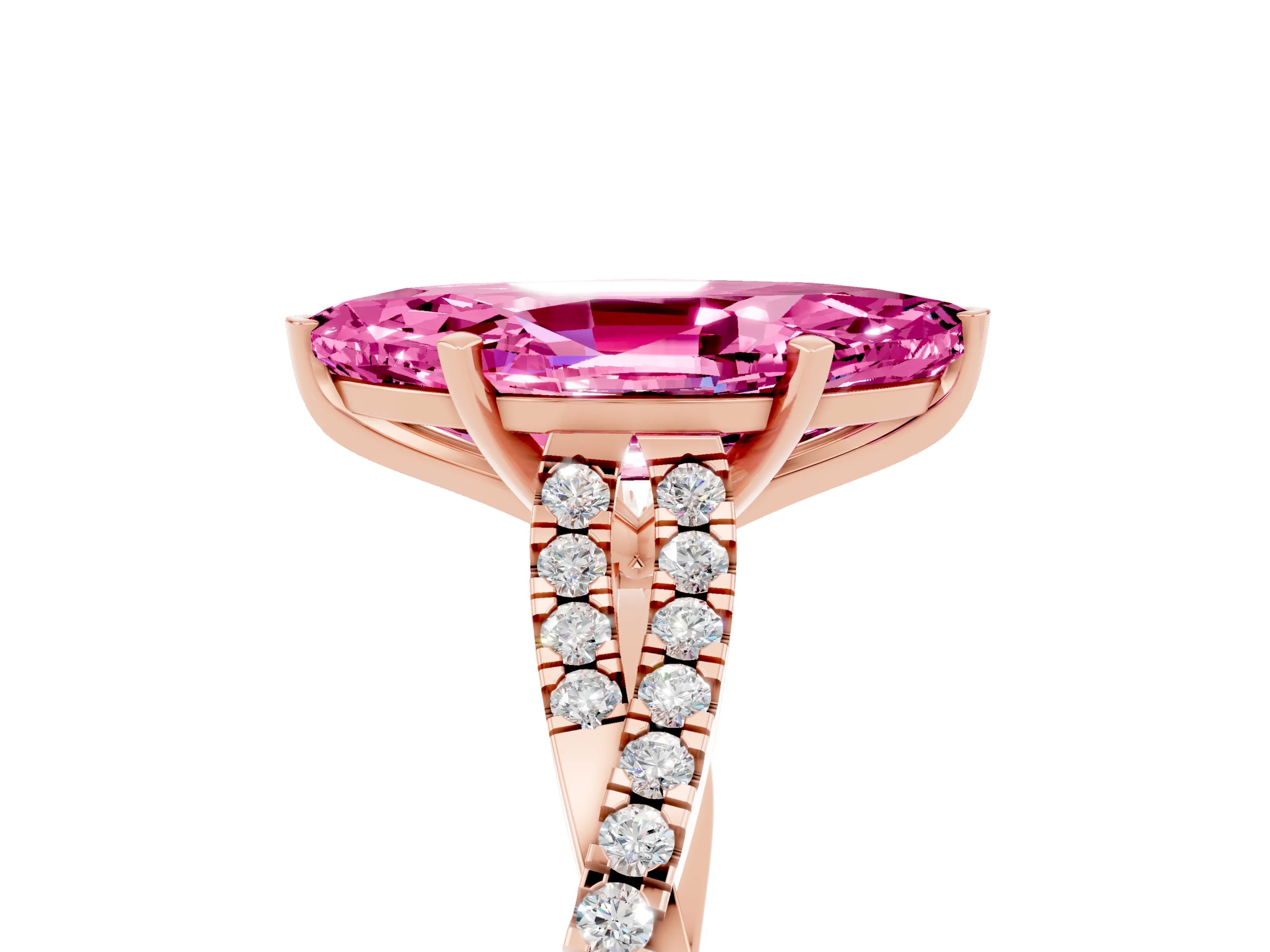 Rose gold Marquise Cut Pink Sapphire Solitaire Engagement Ring with Twisted Pavé Band and Four-Prong Setting_17