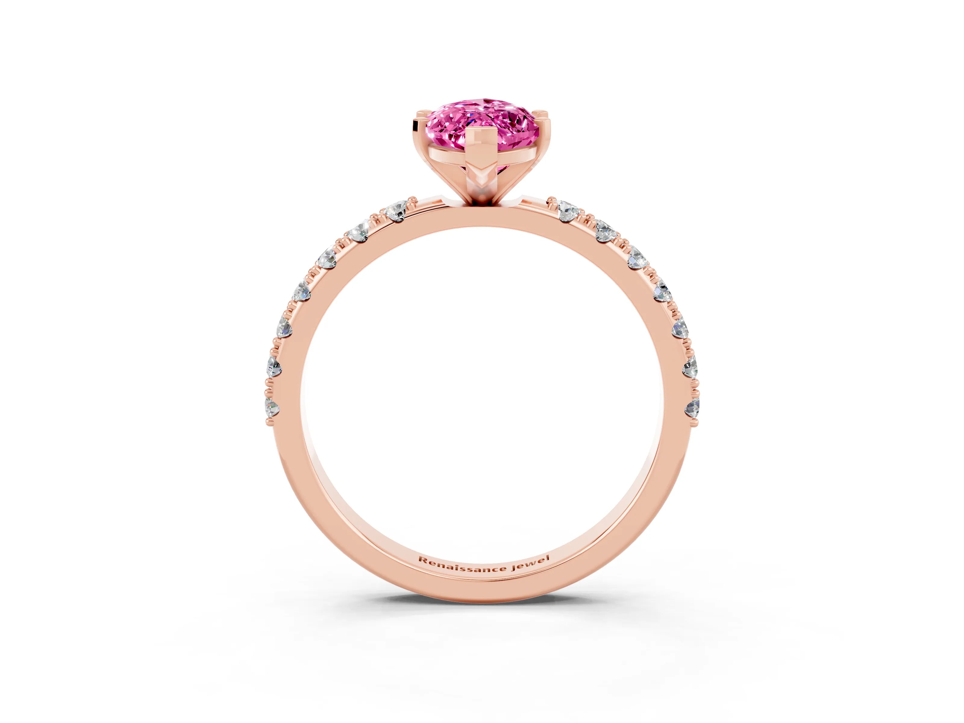 Rose gold Marquise Cut Pink Sapphire Solitaire Pavé Band with Four-Prong Setting_27