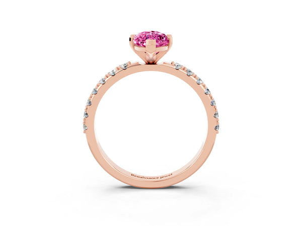 Rose gold Marquise Cut Pink Sapphire Solitaire Pavé Band with Four-Prong Setting